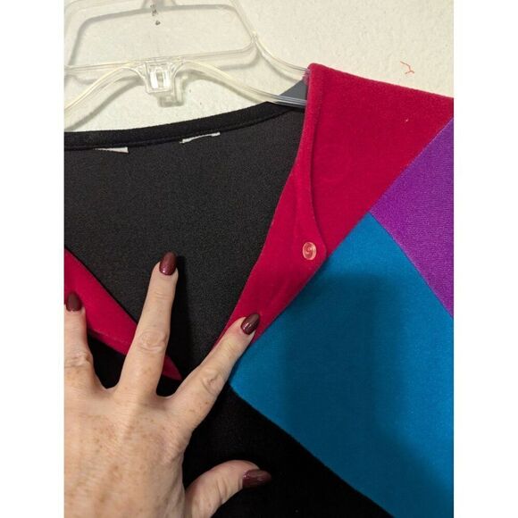 VTG Vanity Fair Color Block Black Zip Velour Robe House Coat Dressing Gown No Sz - Picture 8 of 11